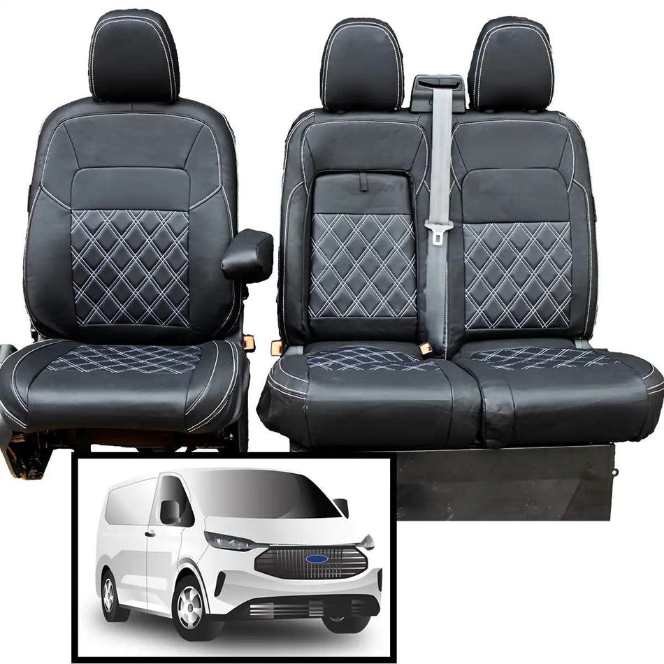 Leather Look Transit Custom Seat Covers with Fold-Down Tray