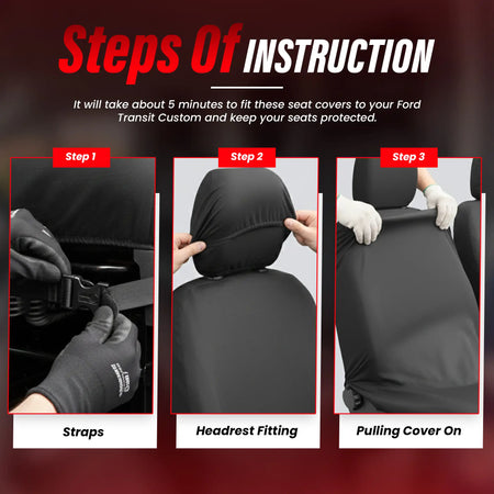 Step-by-step instructions for fitting car seat covers on a van