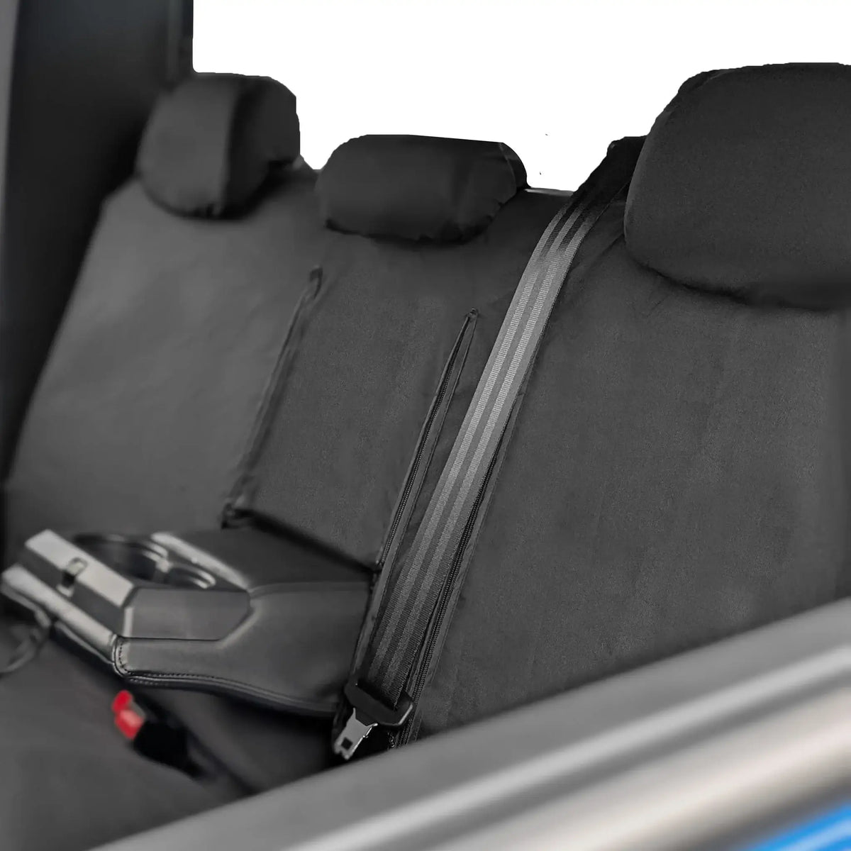Black car seat cover with a zipper on a car seat