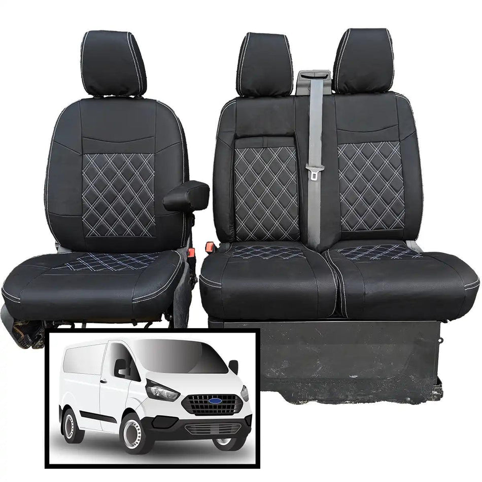 Ford Transit Custom Leather Style Seat Cover 2012 to 2023 with Diamond Stitching