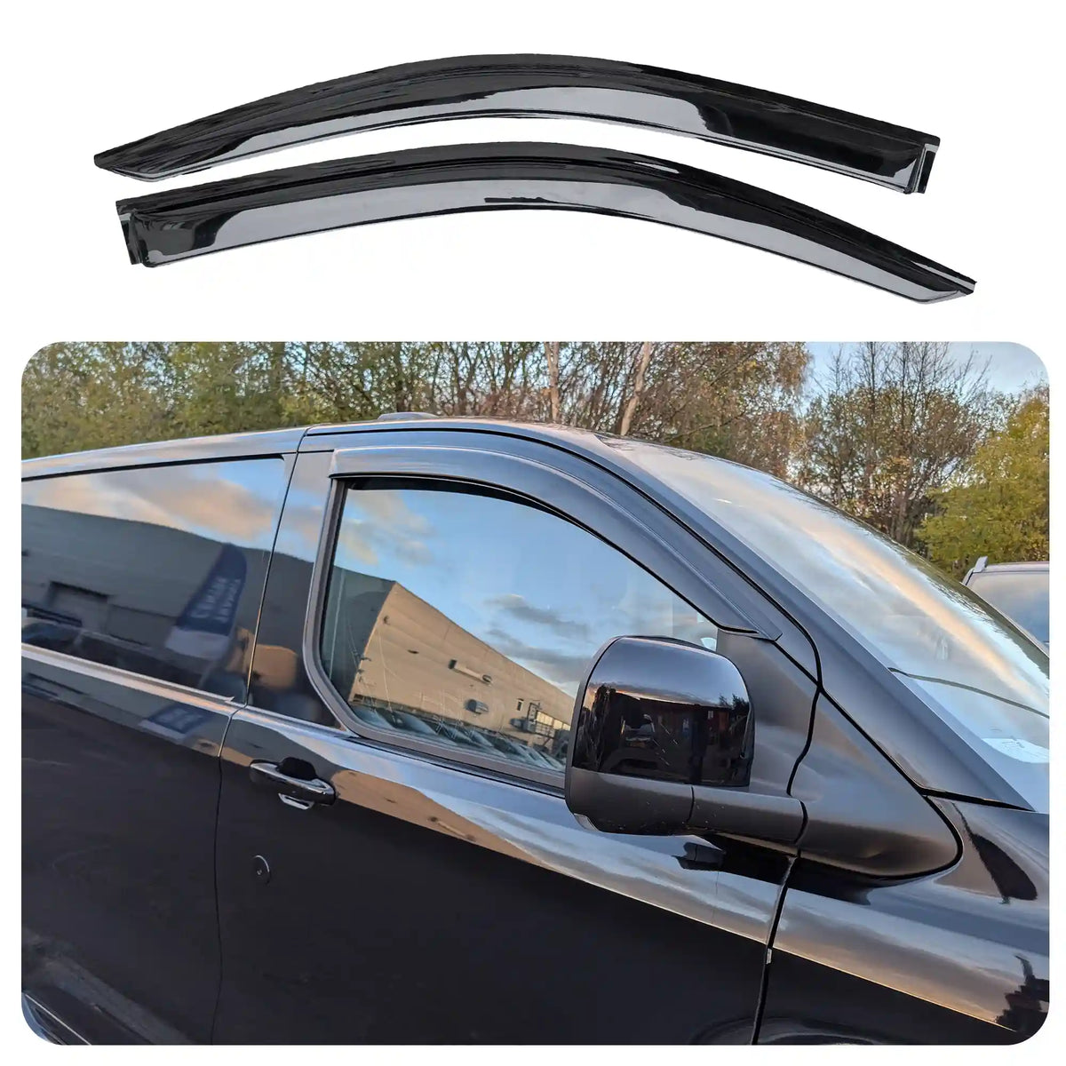 Ford Transit Custom window deflector with a car in the background