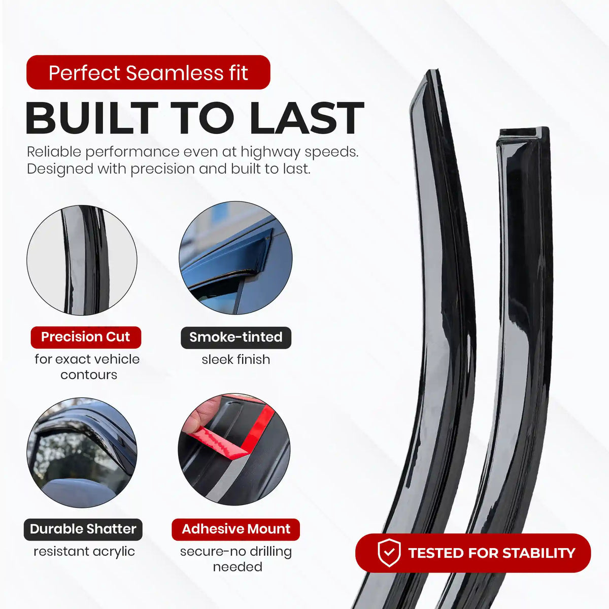 Ford Transit Custom window tint with features highlighted on a white background