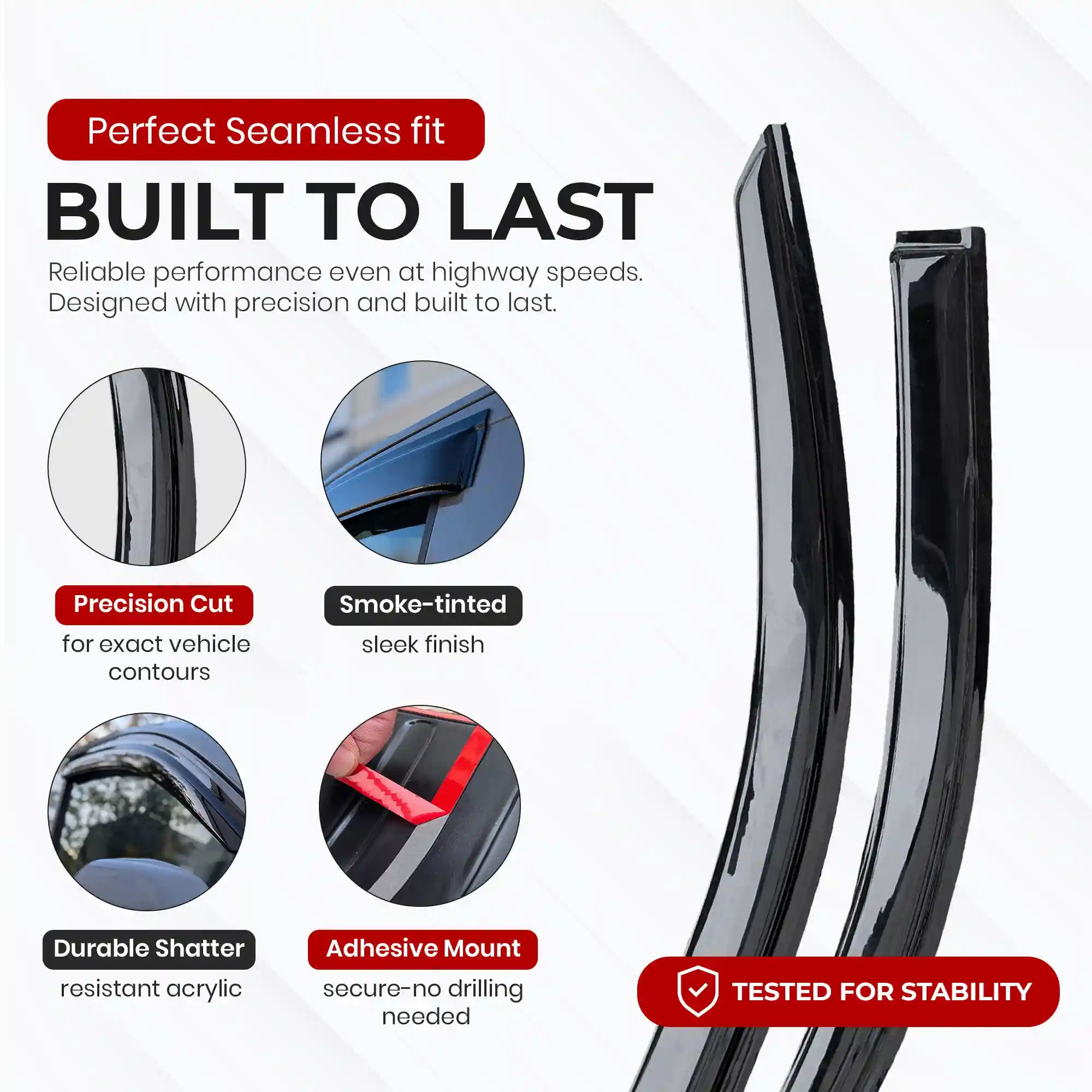 Ford Transit Custom window tint with features highlighted on a white background