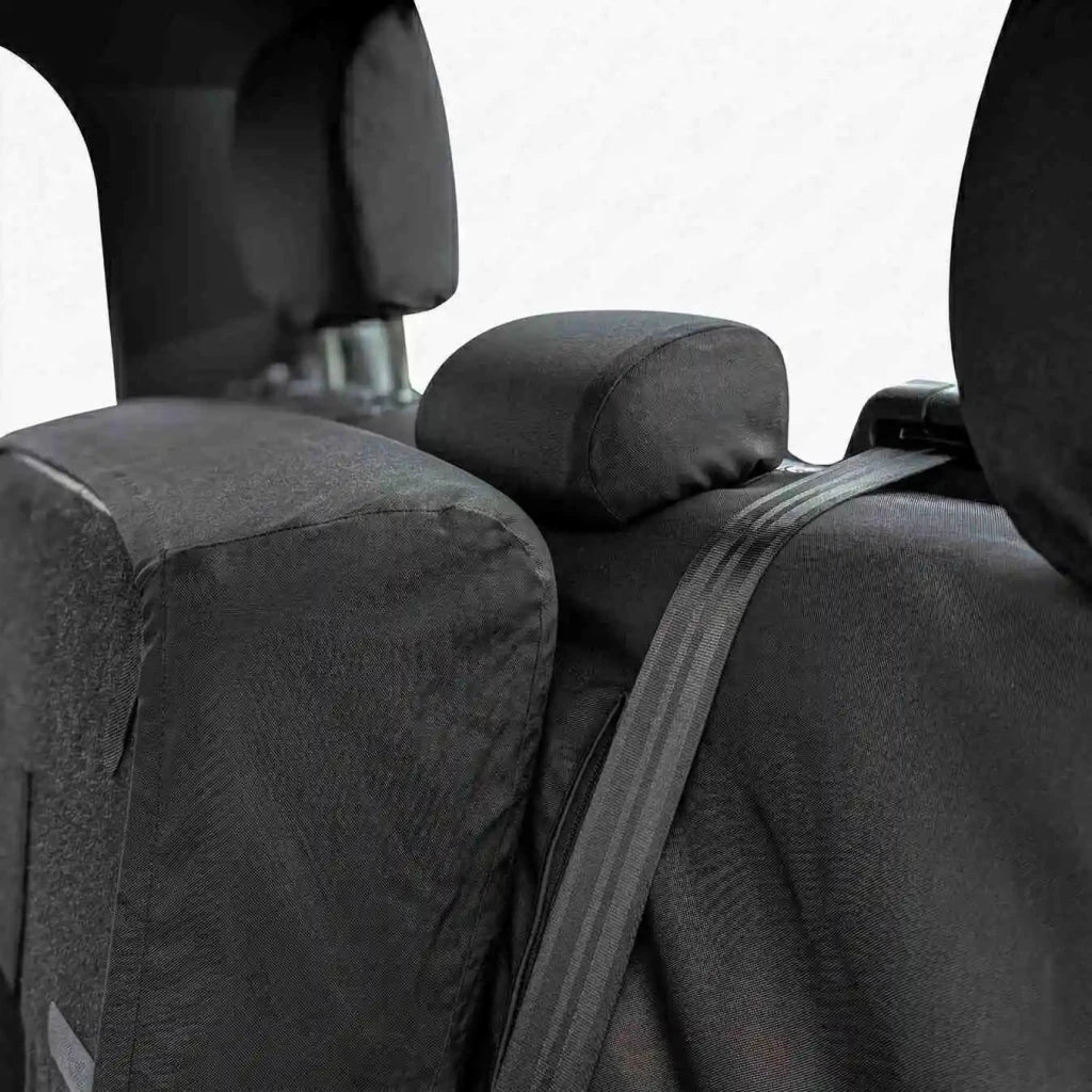 Rear seat cover set with two headrests and padded bench cover, dark gray
