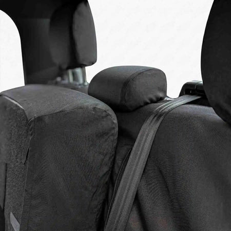 Rear seat cover set with two headrests and padded bench cover, dark gray
