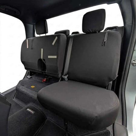 Rear seat cover set with fitted back panels and center seat cushion, dark fabric