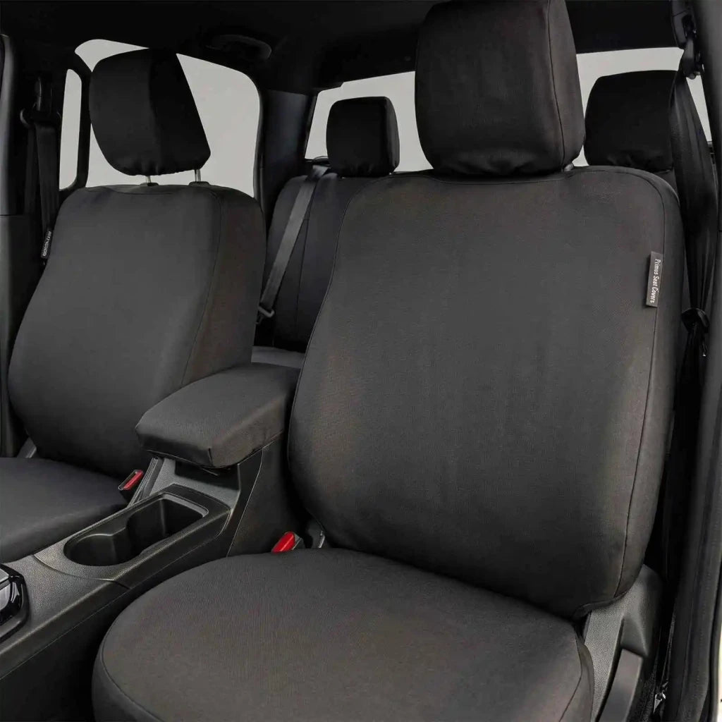 Rear seat cover set with headrests and large contoured cushions, dark fabric