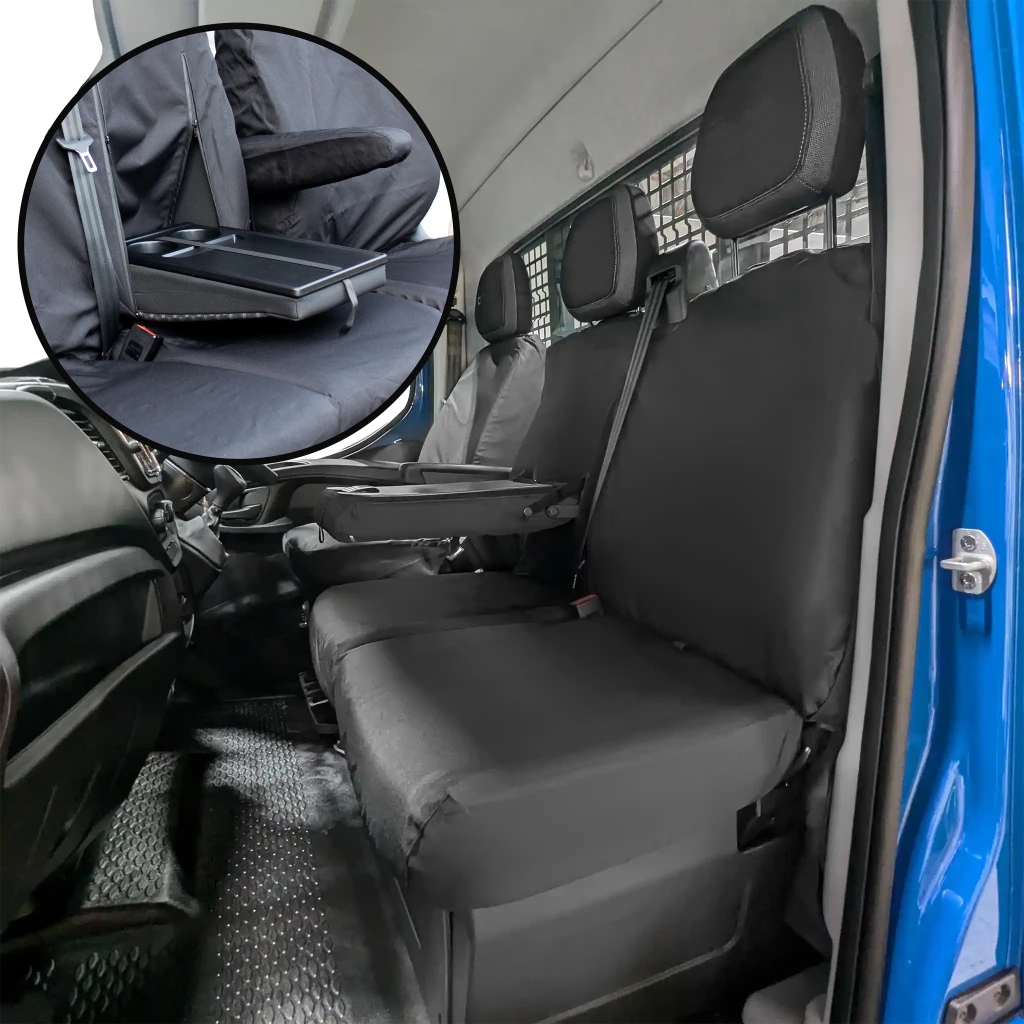 Heavy Duty Waterproof Seat Covers For Iveco Daily - Front 2+1 Van Seats, Black Nylon