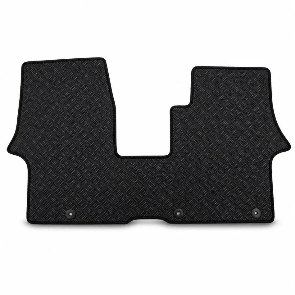 Black rubber floor mat with diamond texture for Kia PV5, driver-side shape