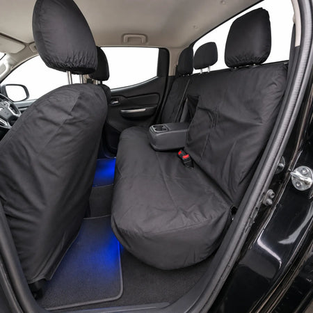 Black rear bench seat covers with headrest covers and padded seat and backrest panels