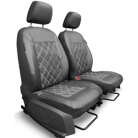 Black car seat covers with diamond pattern on a white background