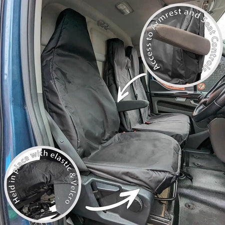 Protect the front seats of your Mercedes Vito with this high-quality, waterproof seat cover set, designed for the driver and double passenger seats. Offering reliable defense against spills, stains, and daily wear, this set helps maintain your van’s interior and preserve its residual value.