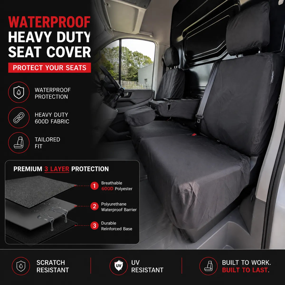 Dark front seat cover set for MAN TGE 2017+, driver and folding passenger