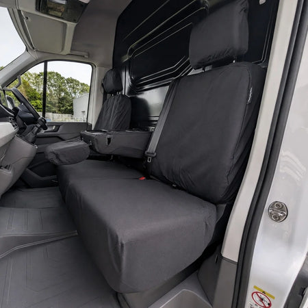 Dark double passenger seat cover set for MAN TGE 2017+ with seatbelt cutouts