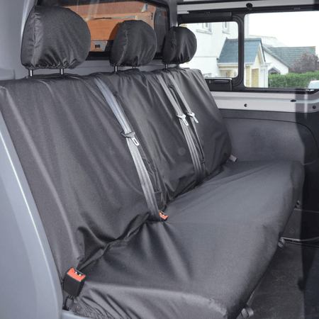 Rear crew seat covers with headrest covers, dark gray fabric, secured fit