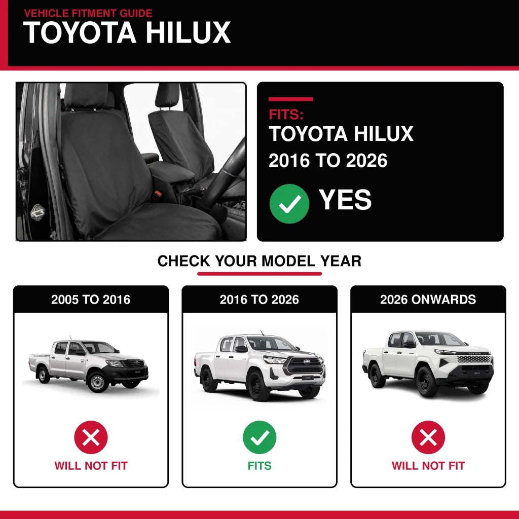 Front Seat Covers for the Toyota Hilux 2016 to 2026 - Primus Seat Covers
