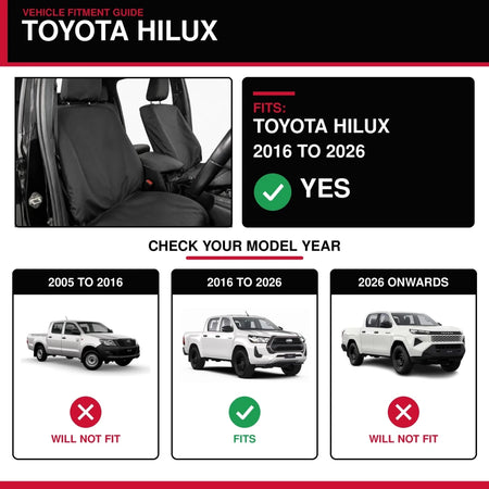 Front Seat Covers for the Toyota Hilux 2016 to 2026 - Primus Seat Covers