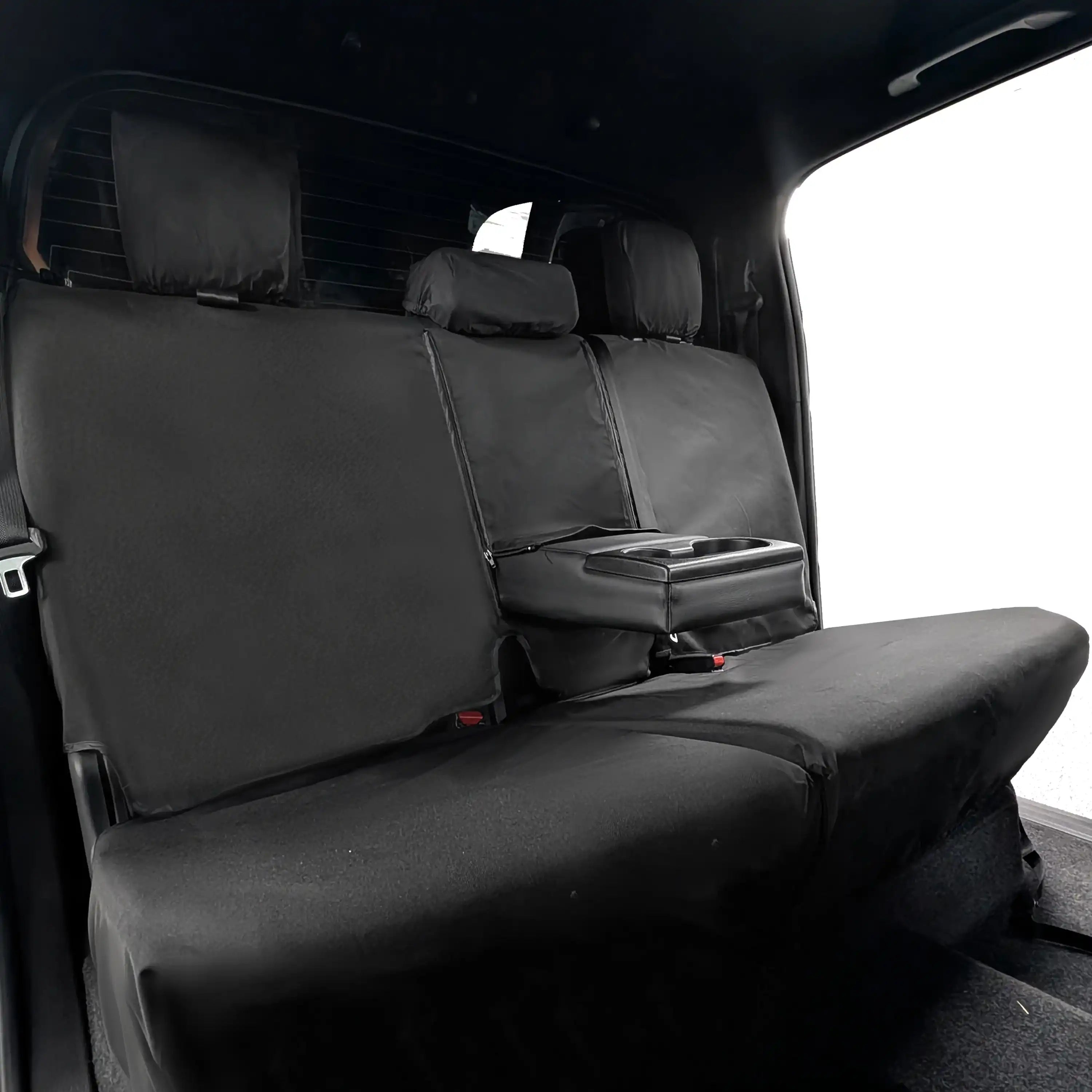 Rear seat covers fitted to the Toyota Hilux with the tray down