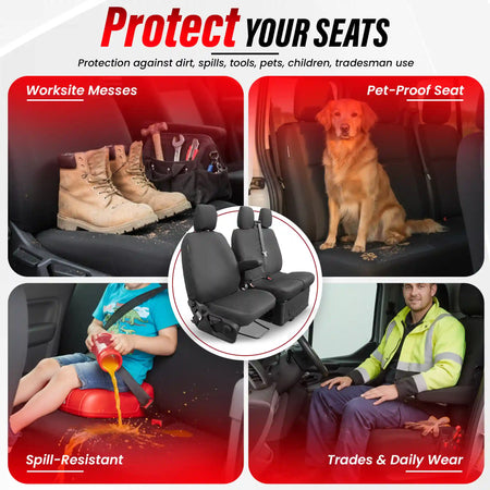 Car seat protectors with various uses including protection against dirt, spills, pets, tradesmen and builders.