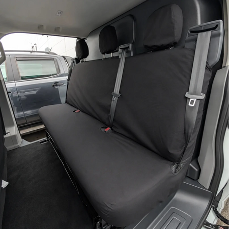 Van rear seat cover set in dark gray, fitted bench upholstery with headrest covers